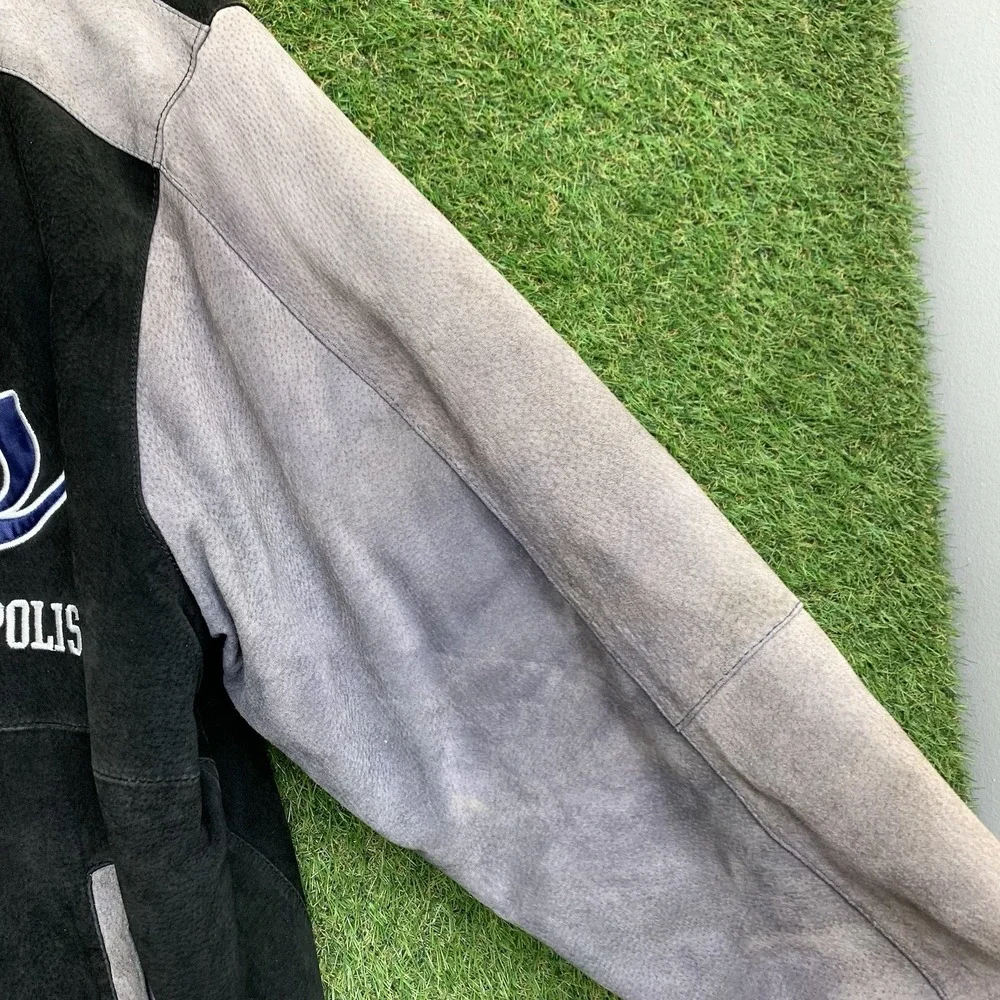 Vintage Indianapolis Colts Leather Jacket Mens Large Suede Black Heavy Full Zip